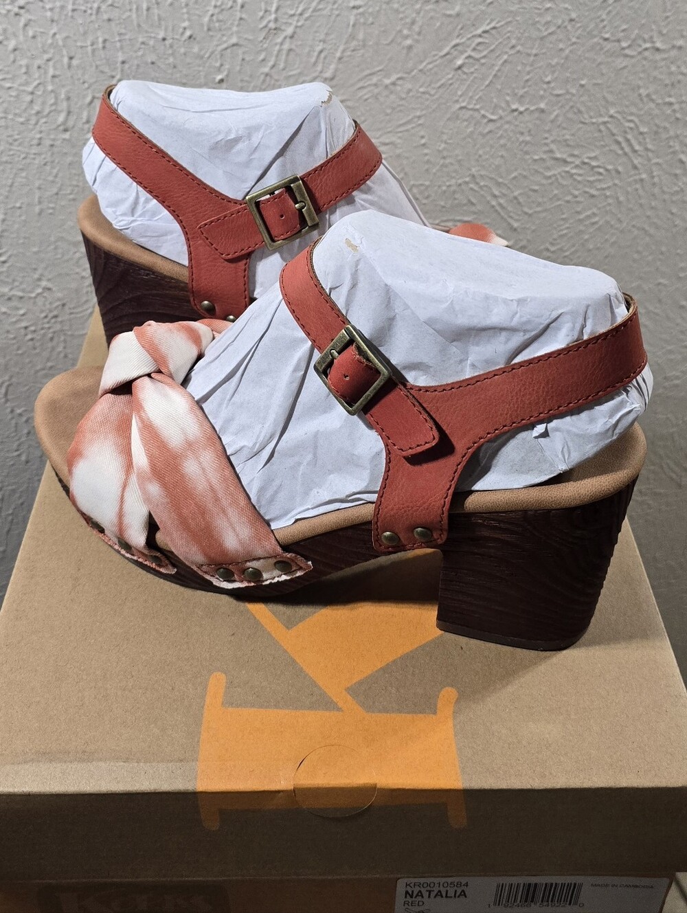 KORKS by KORK-EASE Natalia Knot Platform Block Heel Sandals Red Tie Dye Women's - Picture 12 of 16